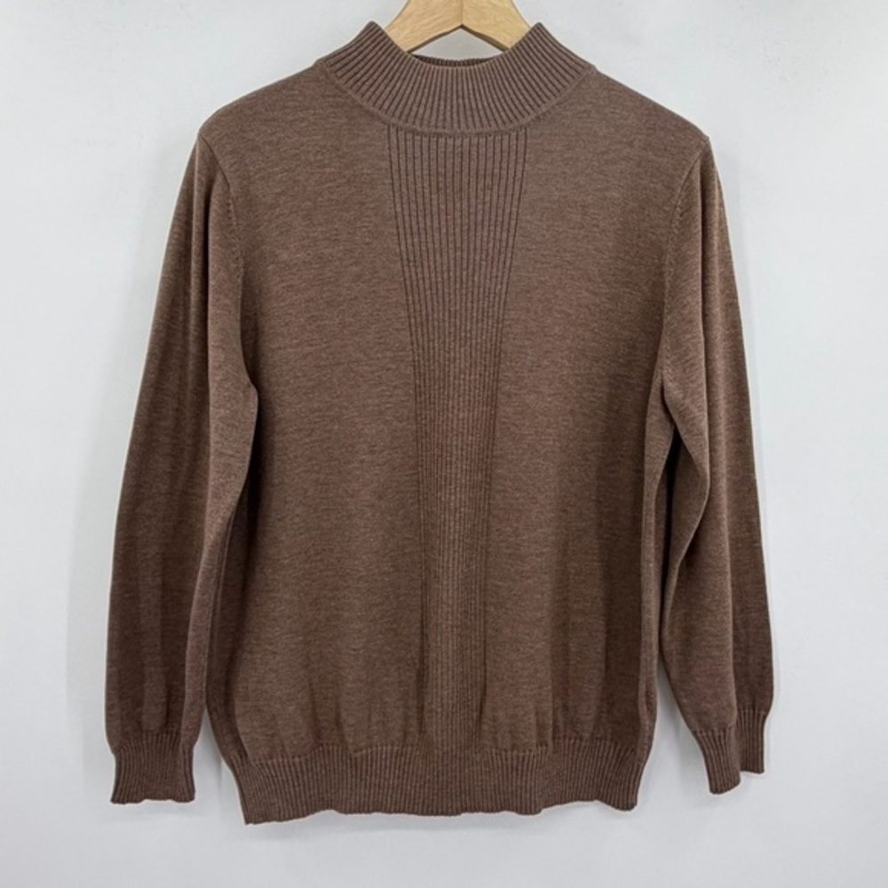 dressbarn Brown Rib-Panel Mock Neck Sweater